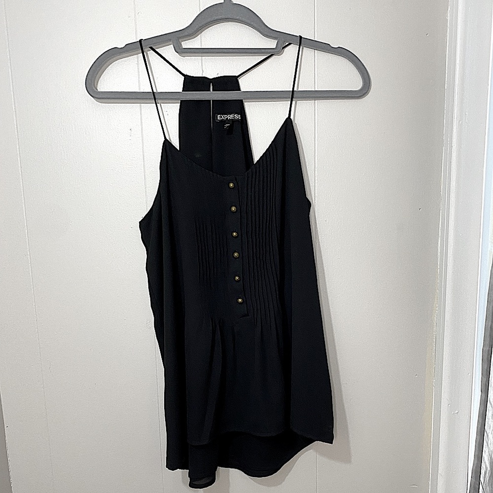 EXPRESS black camisole front pleats and brass buttons